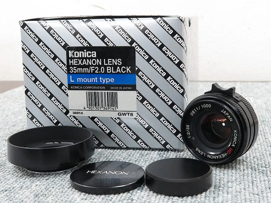 KONICA HEXANON LENS 35mm F2.0 Lmount レンズ 元箱付